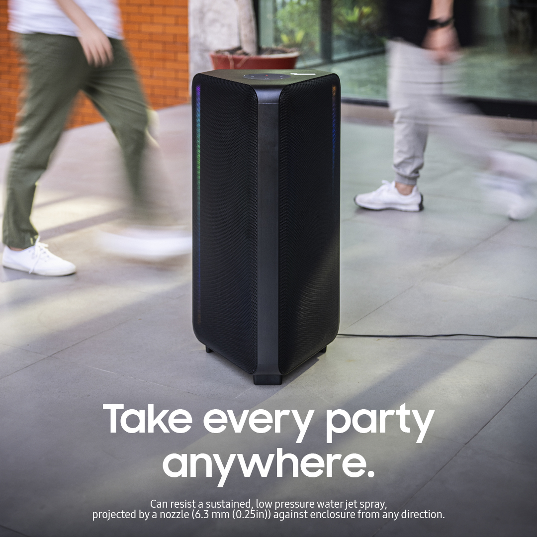 SamsungTV's tweet photo. From park to pool, tailgate to roof, den to living room, the Samsung #SoundTower is your perfect party partner.
#SoundsWowTogether #Samsung 

Power supply needed for certain models. https://t.co/sPYo2ZVCp4