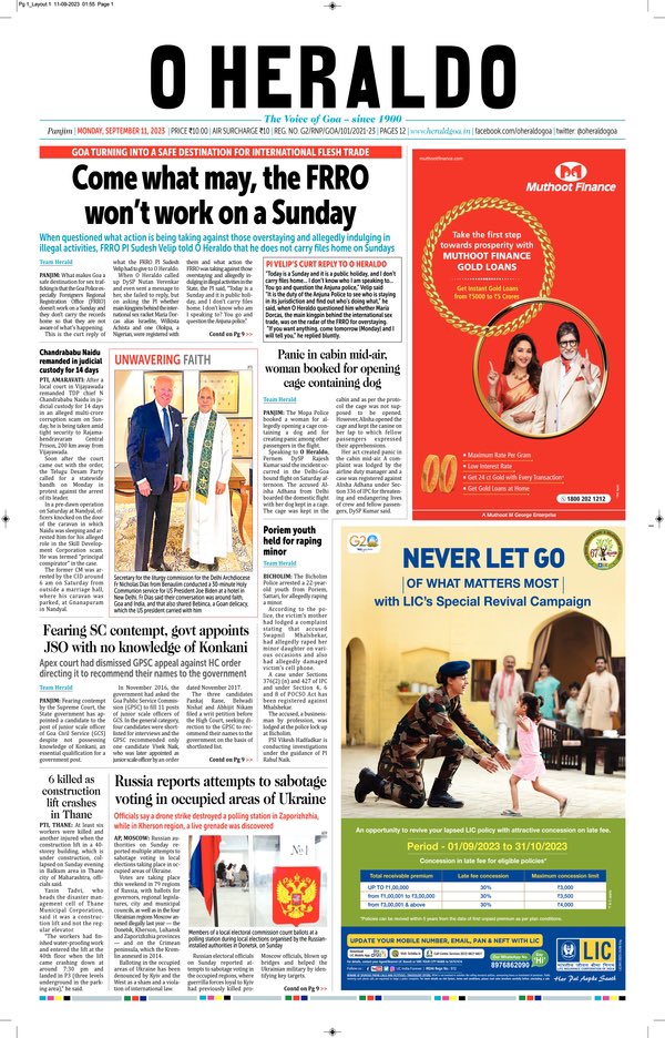 oheraldogoa's tweet image. Come what may, the #FRRO won't work on a Sunday; #Panic in #cabin mid-air, woman booked for opening #cage containing #dog; Fearing #SC contempt, #govt appoints #JSO with no knowledge of #Konkani

Read: epaper.heraldgoa.in/articlepage.ph…

#Goa #News