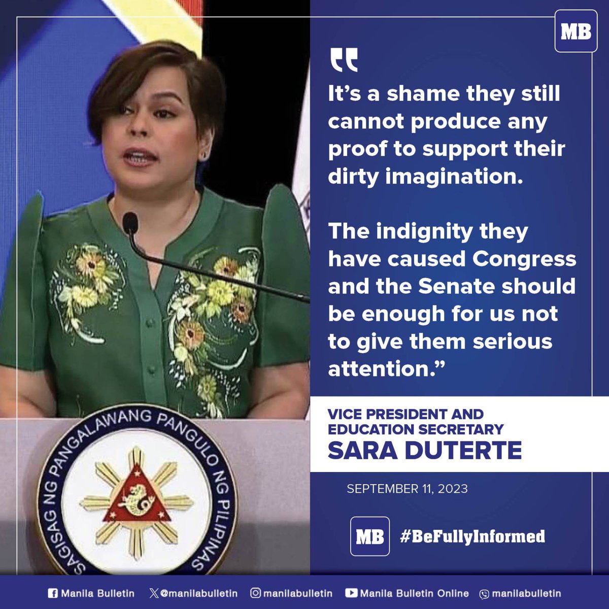 manilabulletin's tweet photo. Vice President and Education Secretary Sara Duterte thanked President Marcos and several officials of the current administration for backing the transfer of confidential and intelligence funds (CIF) from the Office of the President (OP) to her office in 2022.

READ: https://t.co/b20Ua9JI0m