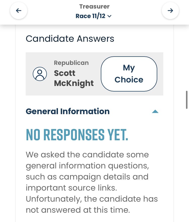 Nothing yet from @mcknight4la. His two opponents have responded and we look forward to seeing his responses, too. At Vote411.org/LWVLA.
