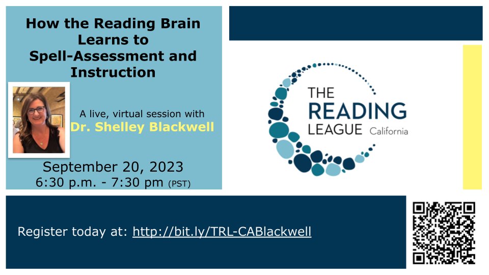 Join us on September 20 to learn how to instruct and assess spelling. The event will include practical recommendations for teachers. Register @ bit.ly/TRL-CABlackwell This session will be recorded for registrants to watch later.