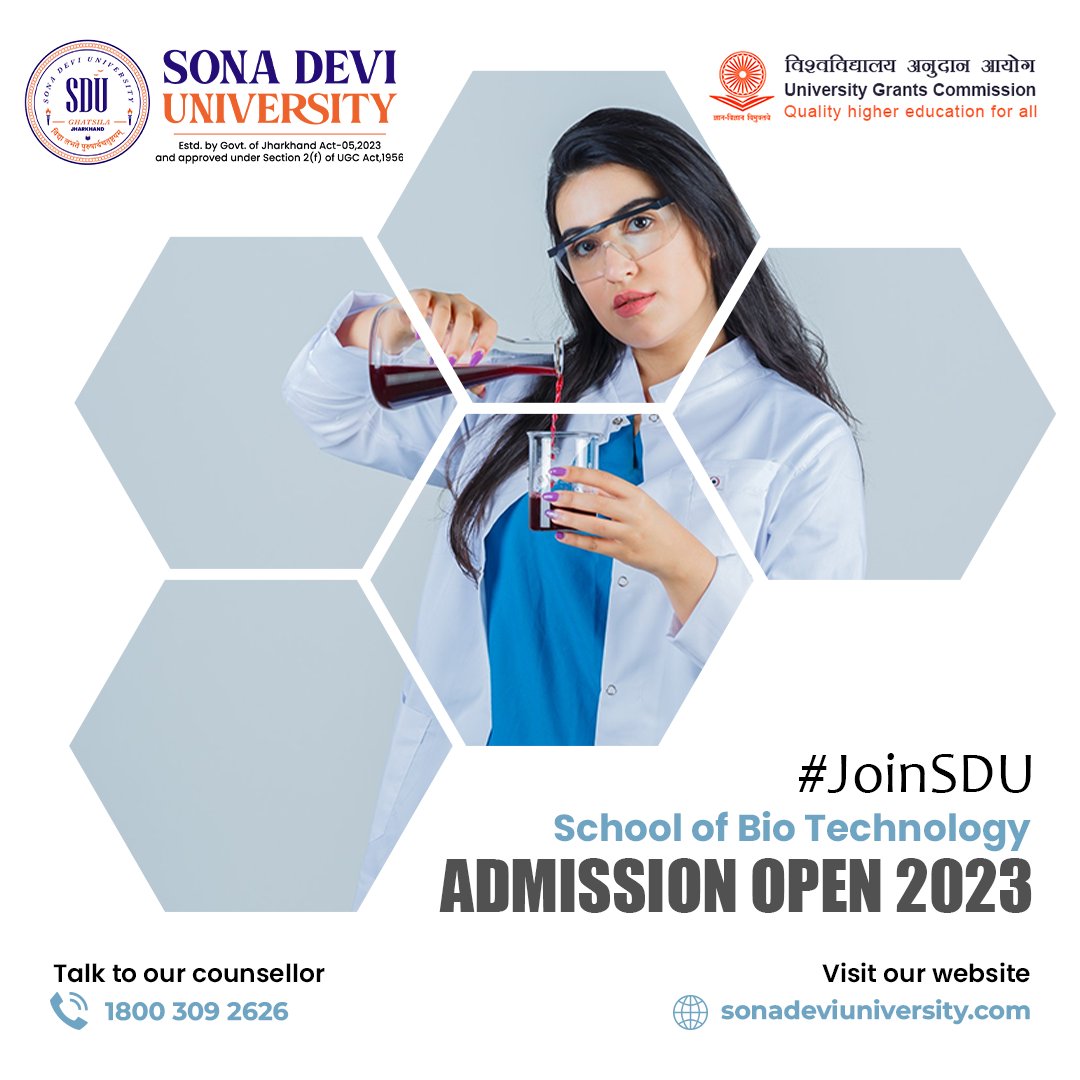 SDUGhatsila's tweet image. 🔬🌱 Explore the world of Biotechnology with our B.Sc. in Bio-Technology program! 🧪🧬

Register Now: sonadeviuniversity.com/school-of-bio-…
Talk to our counsellor: 1800 309 2626

#BioTechnology #ScienceProgram #AdmissionsOpen #ExploreTheUnknown #SonaDeviUniversity