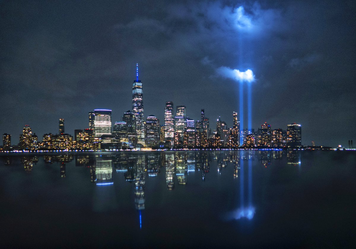 A rainy Sunday evening as the Tribute in Light shines above lower Manhattan the night before the 22nd anniversary of the 9/11 attacks in New York City #newyork #newyorkcity #nyc #tributeinlight <a href="/Sept11Memorial/">9/11 Memorial & Museum</a> <a href="/agreatbigcity/">A Great Big City</a> #neverforget