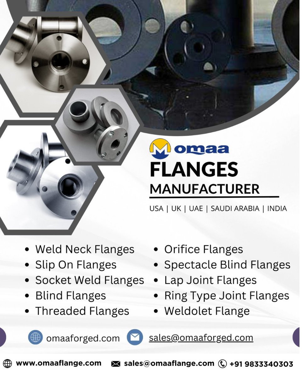 omaametal's tweet image. Omaa Metal Sources supplies a variety of Flanges that are commonly used in most industrial applications. visit our website: omaaflange.com/flanges.html

📧 Email Id: sales@omaaflange.com

#flanges #exporters #omaametalsources #steel #tubos #mumbai #pipes #ommaflange #steelpipe