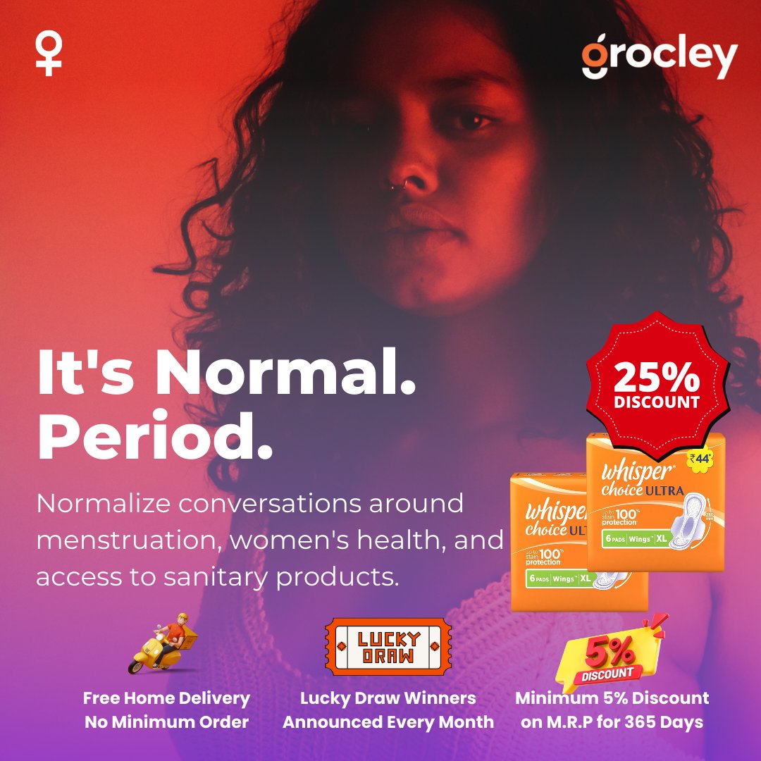 Grocley2's tweet photo. 🌸 Ladies, it's time to stock up on your favorite Whisper Sanitary Pads! 🌸 Guess what? We're giving you a whopping 25% OFF on all Whisper products this month! 😱💰

#GrocleySupermarket #SeptemberOffer #WhisperSanitaryPads #StayConfident #SaveMoney #dhanbad https://t.co/bR7gBmPVmQ