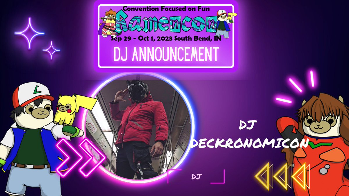 RamenconNWI's tweet photo. Resident Ramencon DJ Deckronomicon is BACK to rock the Neko Nocturne stage! Prepare to dance the night away to the freshest beats this side of the con scene! Check out Deckronomicon at the Neko Nocturne Rave on Saturday night beginning at 10:30 PM in the Open Floor Events room! https://t.co/DPulq5qYXU