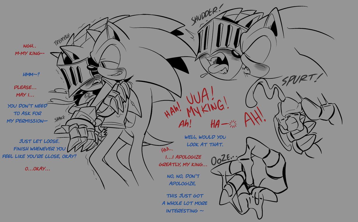 😺"Sonic gives Lancelot a handjob from behind while biting his ears or neck maybe?" 

I guess drawing the armor wasn't so bad if simplified a certain way, win win. 

#sonadow  [🔞 Explicit]