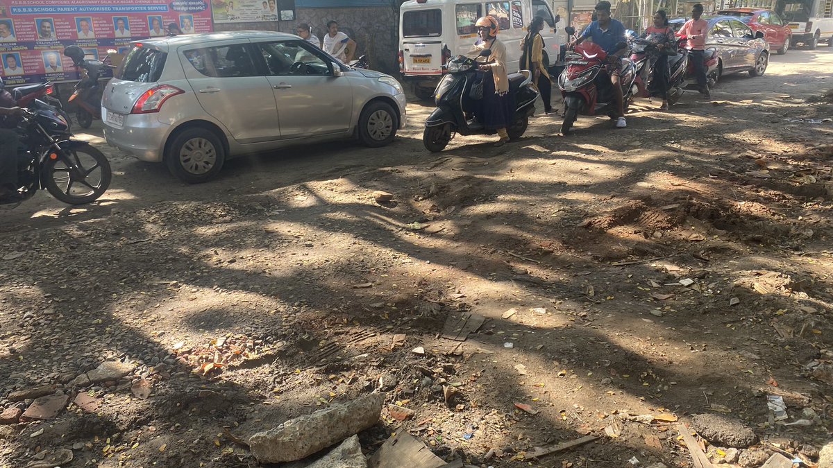 okdokiees's tweet photo. Somethings never change o/s PSBB KKNgr bumpy roads after digging just o/s school gate, begs attention, vehicles ride on broken platforms, no place for kids to walk @chennaicorp @sumanthraman @kbalakumar @Sanjay_Pinto @UpdatesChennai @PriyarajanDMK @rdc_south @RAKRI1 @omjasvinTOI https://t.co/XD49AGXKEM
