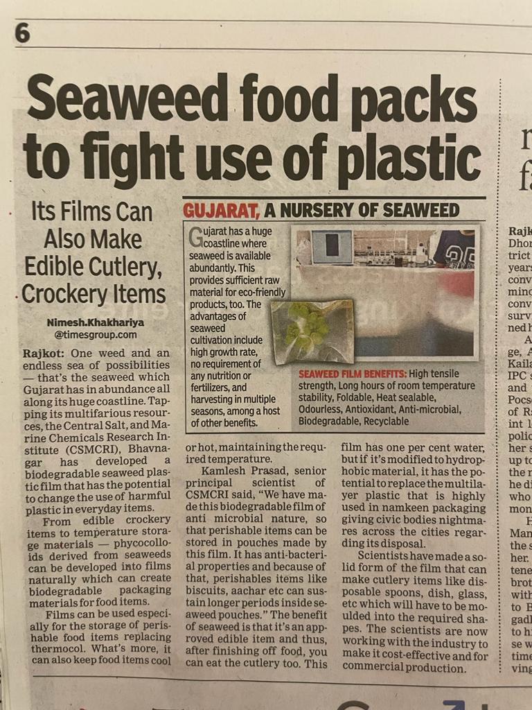 CSIRCSMCRI1's tweet photo. The seaweed article published in Times of India @CSIR_IND https://t.co/PHYVTxZevc