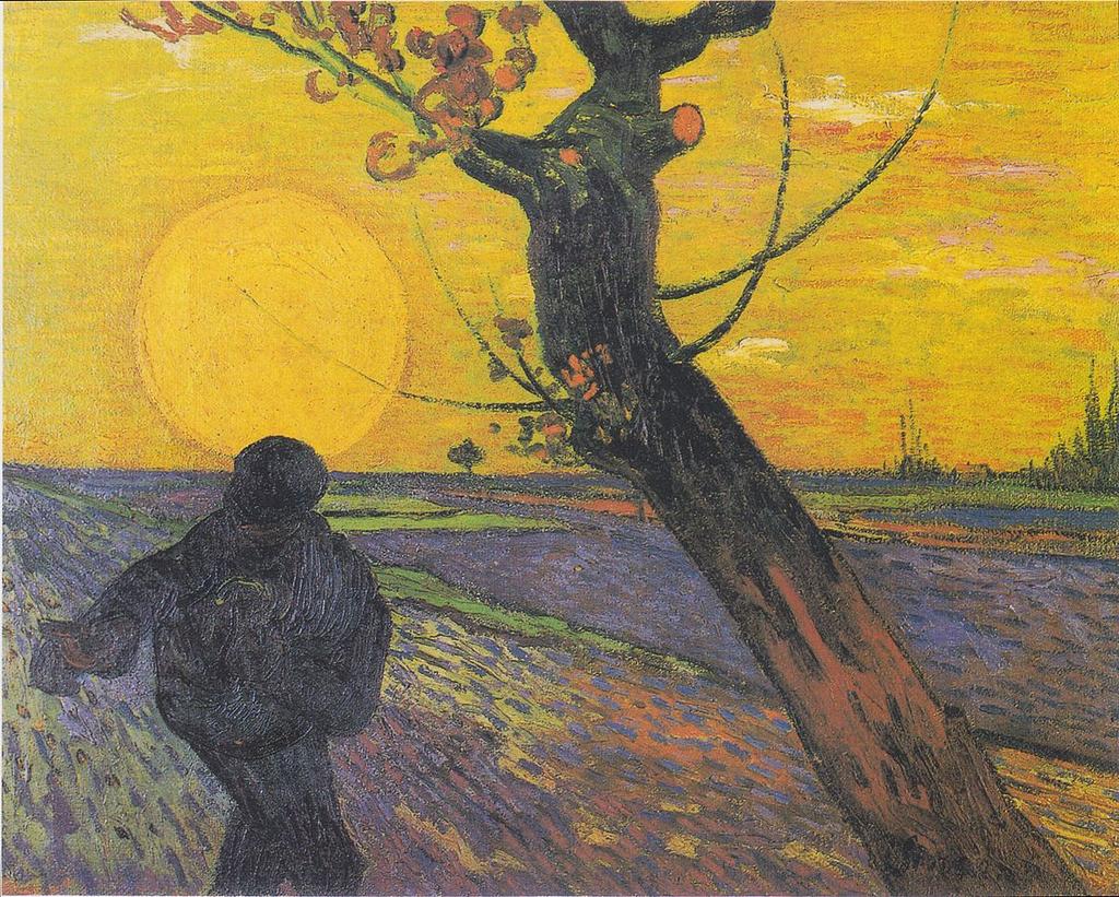 Bonne journée en #art avec #artist : Van Gogh 🎨 #painting : ' Semeur au soleil couchant ' (1888) Arles .