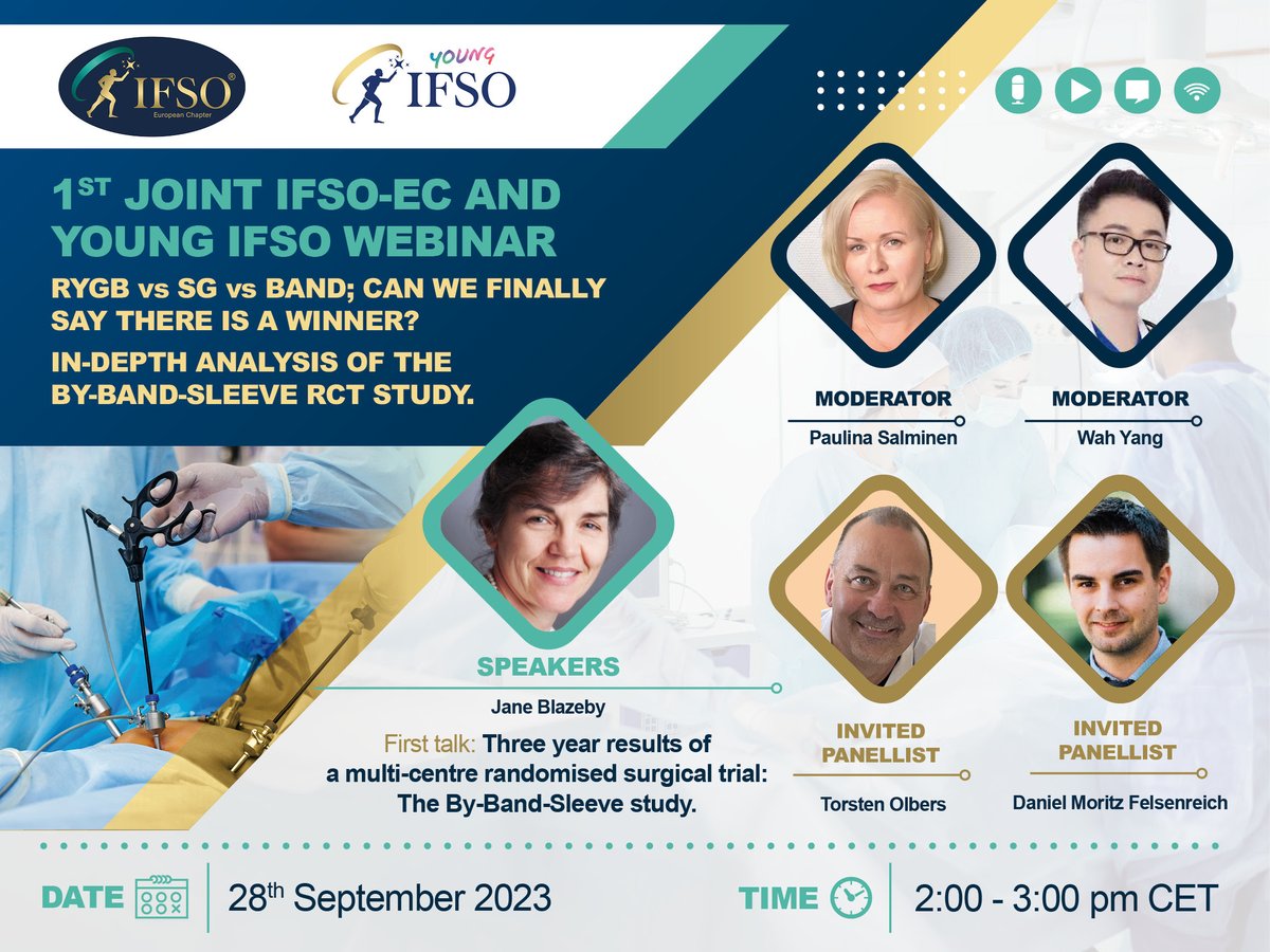 1st Joint IFSO-EC and Young IFSO Webinar
September 28, 2023 @ 2 pm CEST

Register here: us06web.zoom.us/webinar/regist…