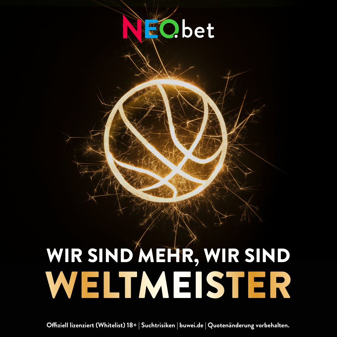 WIR sind WELTMEISTER! Was eine Wahnsinnsleistung unserer Basketball-Helden über das gesamte Turnier! Da kann man einfach nur gratulieren... 🚀

#fibawc #basketball #dennisschröder #dbb #KoerbeFuerD #WinForAll #WinForDeutschland #GERSRB #GERJAP #neobet