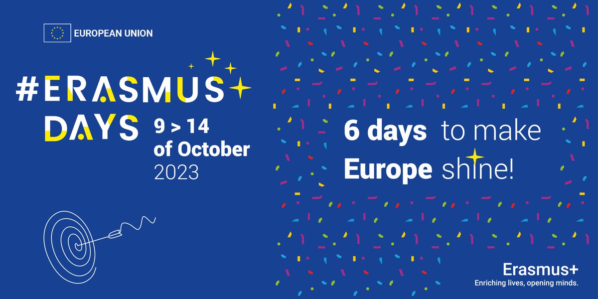 #ErasmusDays alkaa alle kuukauden päästä! 🎉 Tule siis 9.-14. lokakuuta mukaan juhlimaan #ErasmusPlus-ohjelmaa yhdessä muiden eurooppalaisten kanssa ja järjestä oma tapahtumasi!

Lue lisää ➡️oph.fi/erasmusdays