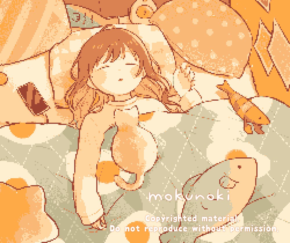 1girl sleeping closed eyes pillow long sleeves orange theme brown hair  illustration images