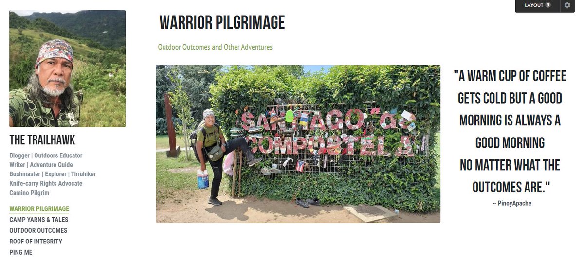 Pinoyapache's tweet photo. My new blog in Strikingly. 
https://t.co/VnhG0IDVnE 

#WarriorPilgrimage
#Blogger 
#Writer 
#OutdoorsEducator 
#Bushmaster
#AdventureGuide
#Thruhiker
#ThePilgrim https://t.co/6esxiPoc1a