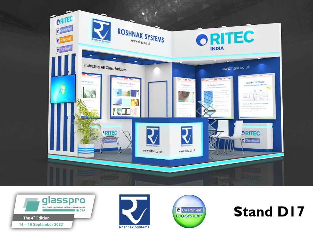ritec_systems's tweet photo. #Ritec’s Marketing Partner in India, #Roshnak Systems, will be exhibiting at #Glasspro in #Mumbai this Thursday! Visit stand D17 + find out how the #awardwinning #ClearShieldEcoSystem provides #nonstick #easyclean #glass solutions 🪟💡! #ClearShield #nonstickglass #easycleanglass https://t.co/VcoLEUH91n