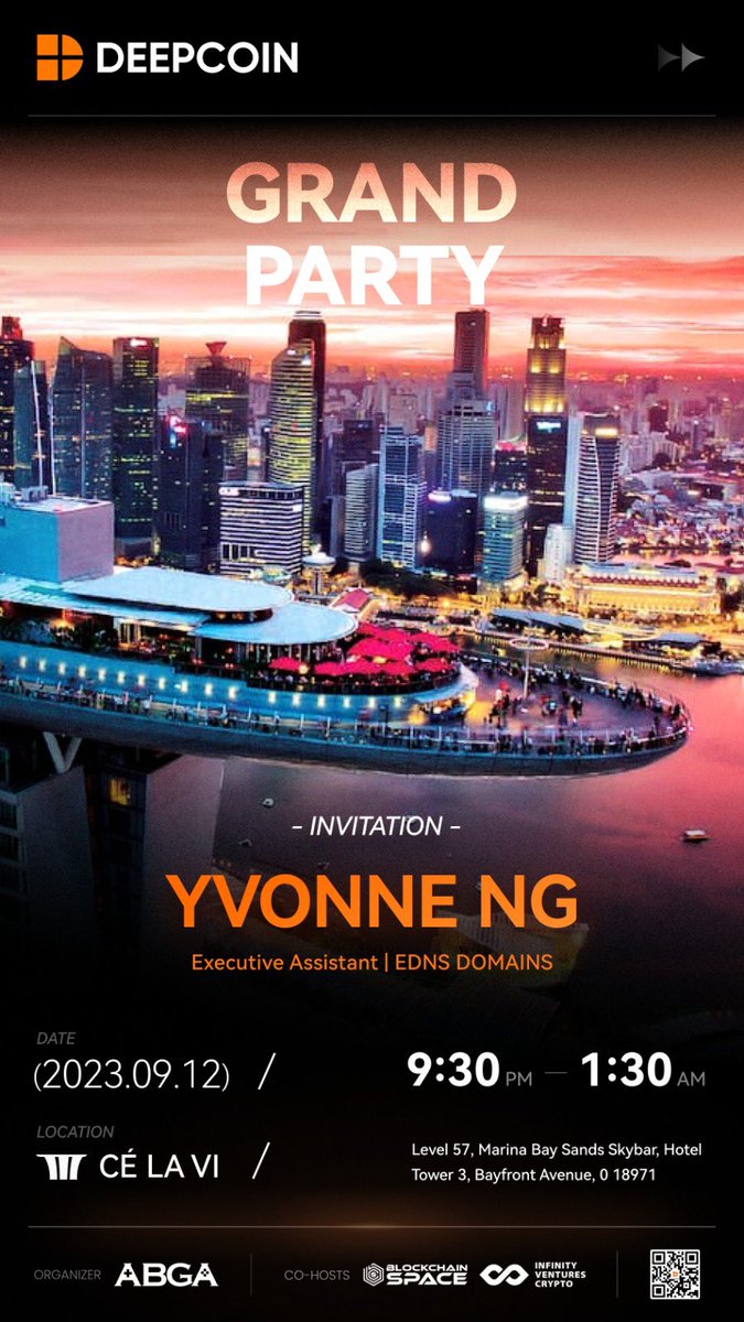 Deeply honoured &amp; thank you @DeepcoinGlobal for the invitation to your exclusive #DEEPCOINGRANDPARTY tomorrow at #célavisg 🇸🇬

Getting ready for a night of glamour, music &amp; unforgettable moments. Thanks a bunch for having me

#token2049 #blockchain #web3 #networkingevent