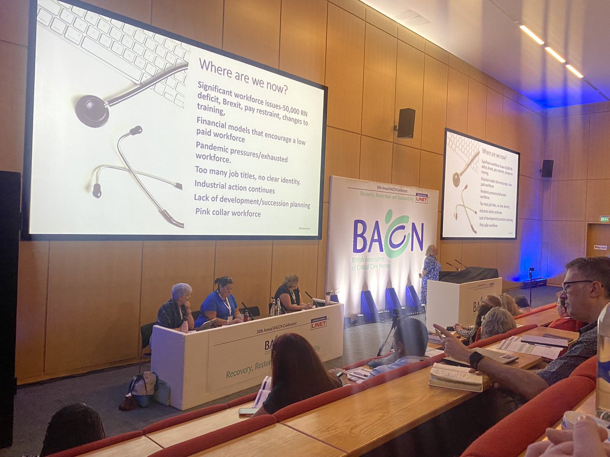 BACCN conference Day 1. 
The first keynote session by Prof Alison Leary about critical care nurses as safety critical workforce. #BACCNConf2023 @DMU_LBR <a href="/DmuAdult/">DMU Adult Nursing Division</a> <a href="/DMU_Nur_Mid/">DMU School of Nursing and Midwifery</a>