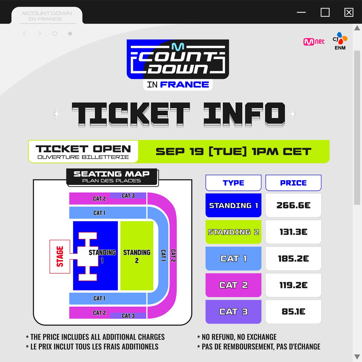 MnetKR's tweet image. [#MCOUNTDOWNINFRANCE] TICKET INFO   

Check out the Ticket Info &amp;amp; Seating map now❗️  

Vérifiez dès maintenant les informations pour les tickets &amp;amp; le plan des places❗️ 

📍OCT 15, Paris La Défense Arena

#MCOUNTDOWN #엠카운트다운 #MCDINFRANCE