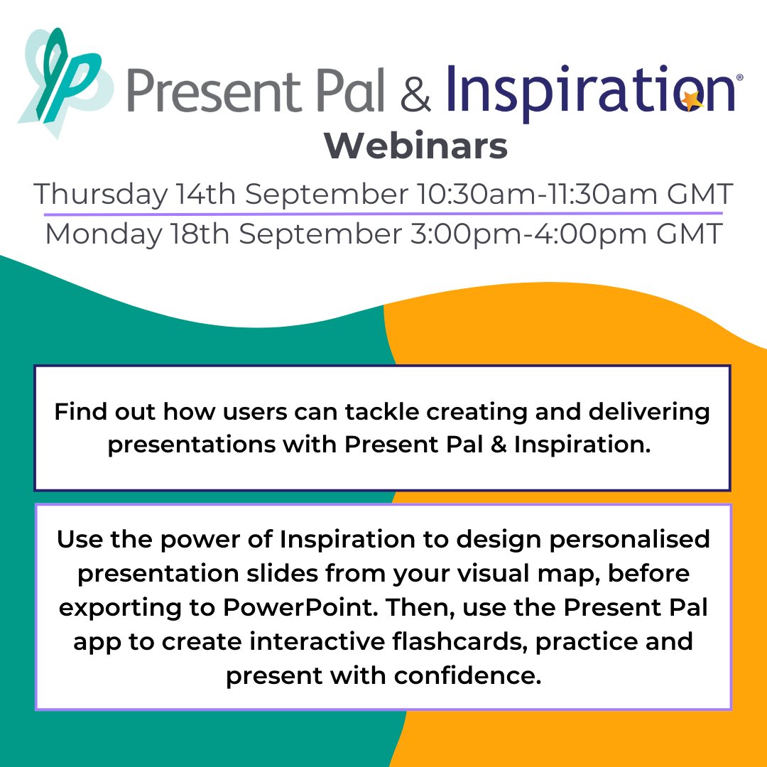 TechEdology - software publishing & events (@techedology) on Twitter photo We're chuffed to bring back our joint webinars with
<a href="/PresentPal_/">Present Pal</a>
on 14th & 18th Sept.πIn these free webinars, Inspiration's Product Specialist + the UK Education Manager for Present Pal will demo how to create + deliver better presentations with both software working together! We're chuffed to bring back our joint webinars with
<a href="/PresentPal_/">Present Pal</a>
on 14th & 18th Sept.πIn these free webinars, Inspiration's Product Specialist + the UK Education Manager for Present Pal will demo how to create + deliver better presentations with both software working together!