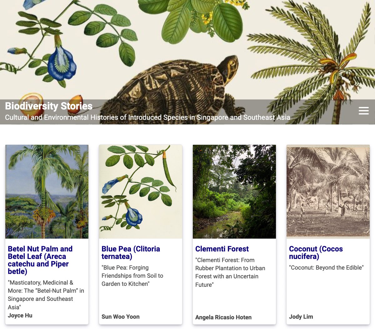 Katherinenright's tweet image. Thrilled to share what I’ve been working on at Yale-NUS: Biodiversity Stories, a collection of essays by student authors on the fascinating cultural and environmental histories of non-native species in Singapore. juncture-digital.org/Digital-Schola…