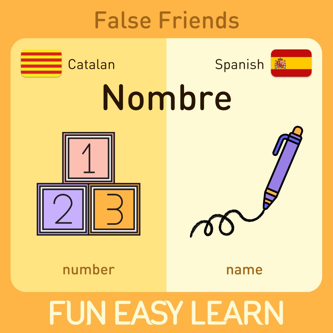 FunEasyLearn's tweet image. 🎉Happy #CatalanNationalDay!❤️💛

Discover the beauty of #CatalanLanguage that differentiates it from other Romance languages! Check four #FalseFriends between #Catalan &amp;amp; #Spanish💬

Learn more Catalan words &amp;amp; sentences with our course:
💃funeasylearn.com/learn-catalan