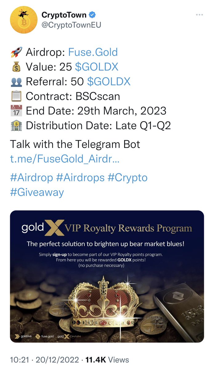 Hi if you participated in this Airdrop : https://t.co/VSXEGeAjH7 Airdrop is  now! A total of 287,175 GOLDX Are in the process of being Airdropped right  now thank you for your participation 👏👏😎