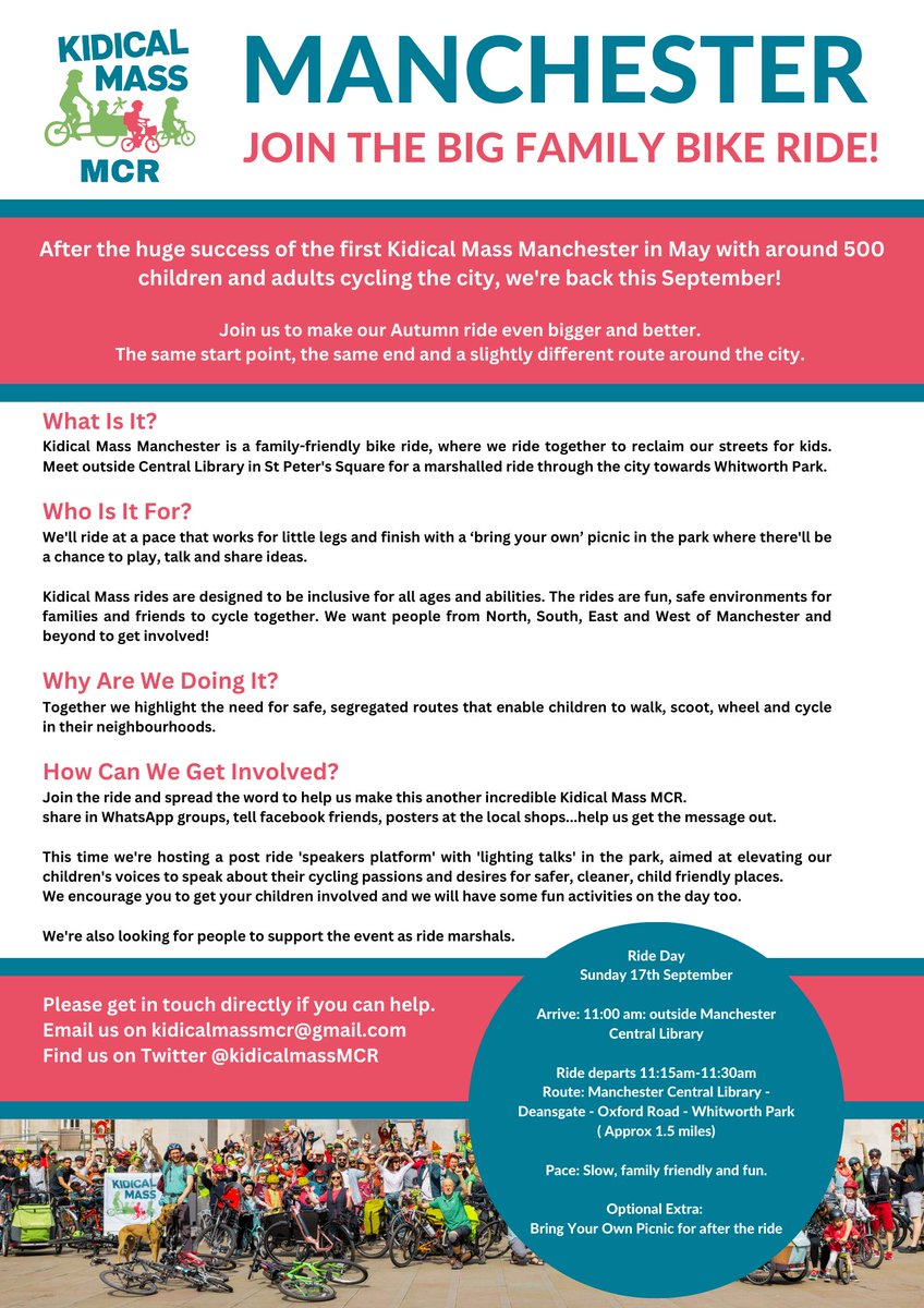 Pauline Johnston (@civicandsocial) on Twitter photo It's Monday but no harm planning in your Sunday Funday now.
Join <a href="/Kidicalmassmcr/">Kidical Mass Manchester</a> at 11am for a kid friendly ride around the city to help make the case for Manchester to be a great city to ride a bike!
#childfriendlycities #cycling #bikelife It's Monday but no harm planning in your Sunday Funday now.
Join <a href="/Kidicalmassmcr/">Kidical Mass Manchester</a> at 11am for a kid friendly ride around the city to help make the case for Manchester to be a great city to ride a bike!
#childfriendlycities #cycling #bikelife