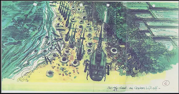 DannyDrinksWine's tweet photo. Storyboards for Francis Ford Coppola's 'Apocalypse Now' (1979) by Dean Tavoularis. https://t.co/oVoOgZMloE