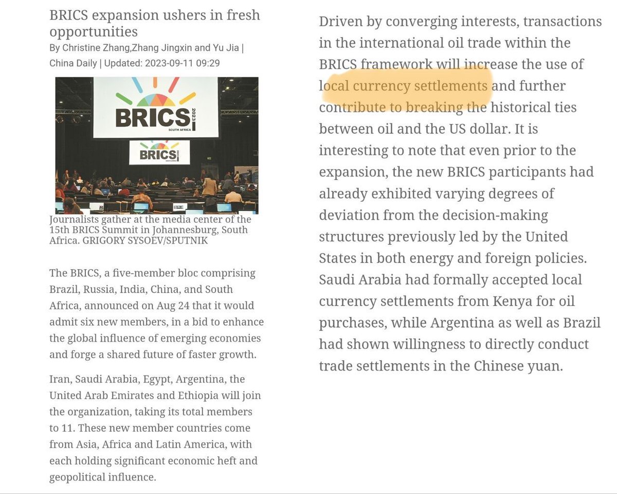 BRICS expansion ushers in fresh opportunities

#LocalCurrency settlements

chinadaily.com.cn/a/202309/11/WS…