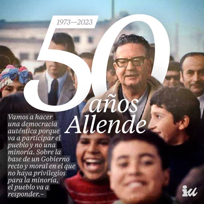 50 años después del golpe de estado en Chile por los fascistas, #AllendeVive y nos inspira como ejemplo de lucha y dignidad.

Verdad, justicia y reparación para avanzar y ensanchar la democracia.