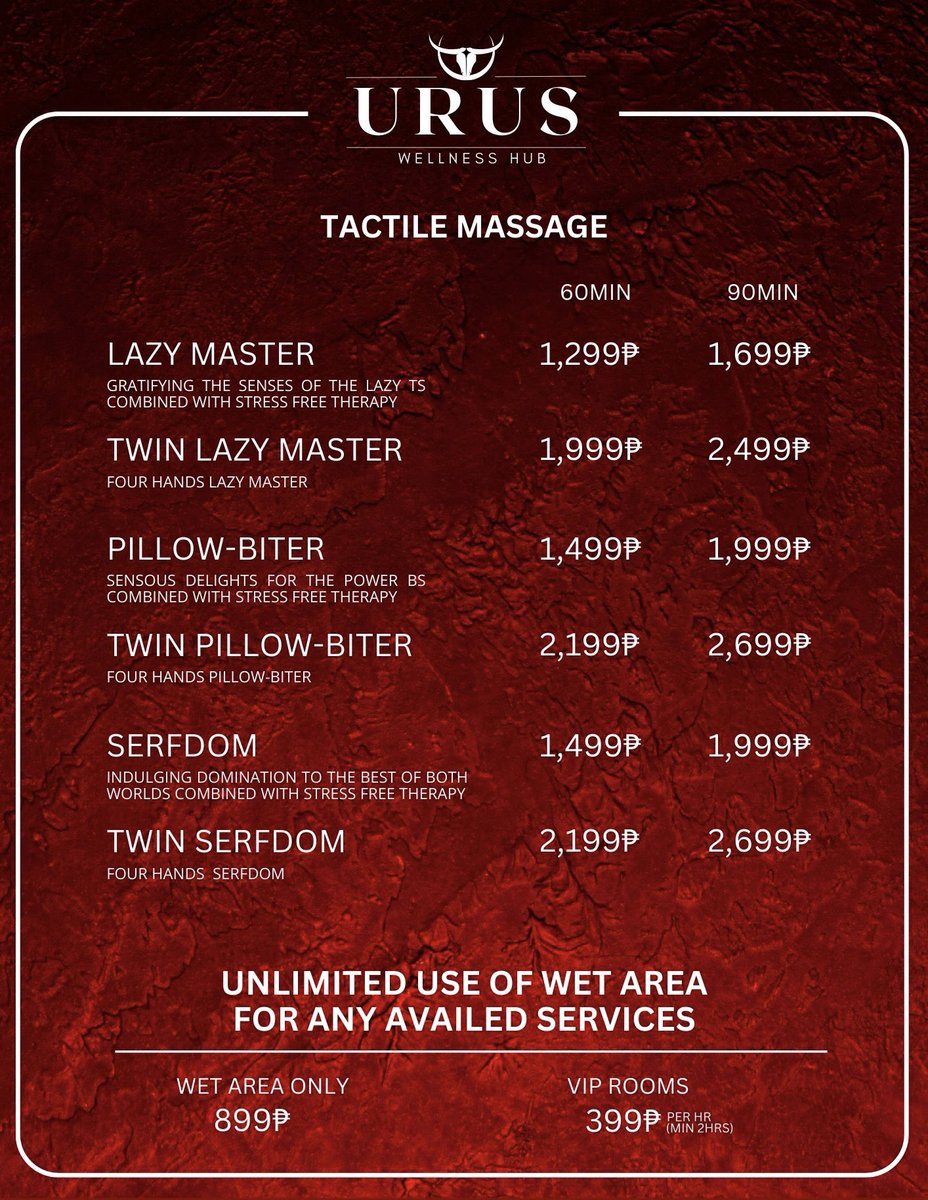 UrusWellness's tweet photo. 06… We promised you competitive pricing with over the top amenities and services. Here’s #UrusMakati official Services Menu. 😘 https://t.co/9Zhr6THDV8