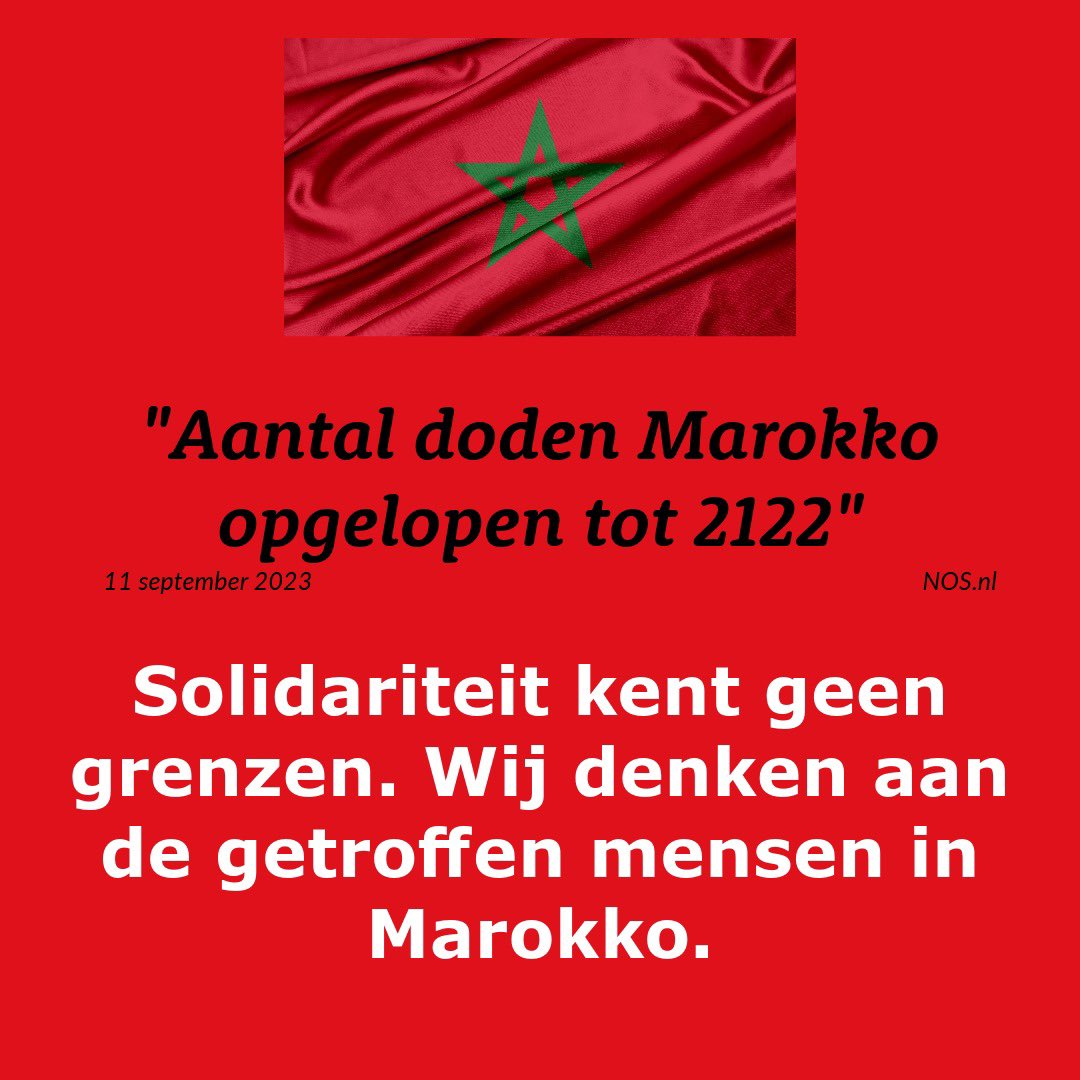 De PvdA Amersfoort is diep geschokt en bedroefd door de verwoestende aardbeving die Marokko heeft getroffen. Onze gedachten gaan uit naar de slachtoffers, hun familieleden en dierbaren, en iedereen die getroffen is door deze ramp.