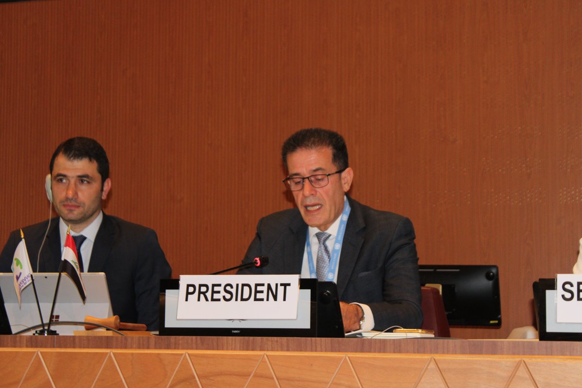 ISUCCM's tweet photo. #CCM11MSP President H.E. Hashim Mostafa introduces draft documents & decisions. To access the docs: https://t.co/FP13H9KTiw #CCM #ProgressReport #ExtensionRequests #ReportingTemplate @IraqinGeneva @ODA_Geneva https://t.co/lqpnZ18Ts9
