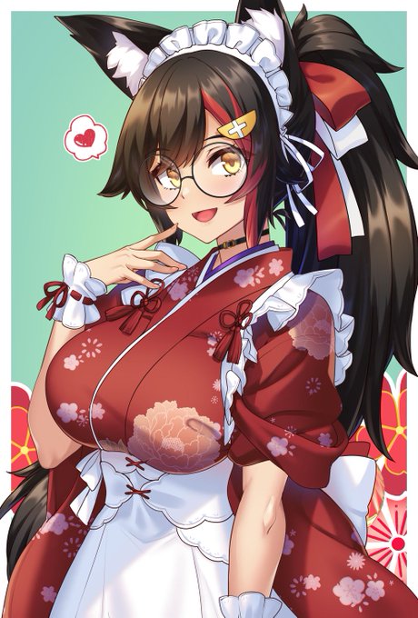 "いらっしゃいませ〜"大正風のメイドミオママ、最高です~#大神ミオ #みおーん絵 