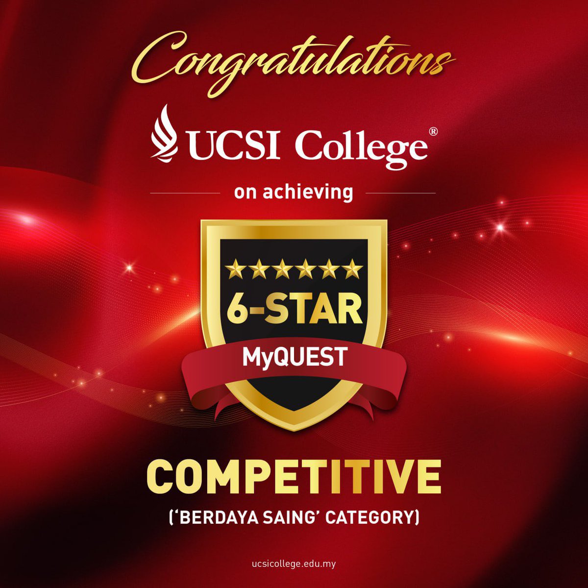 ✨A Proud Moment for UCSI College! ✨

We're thrilled to share the remarkable news: UCSI College has achieved a stellar 6-star MyQuest rating in the 'Berdaya Saing' category. 

#ucsi #UCSICollege #MyQUEST #BerdayaSaing #HigherEducation