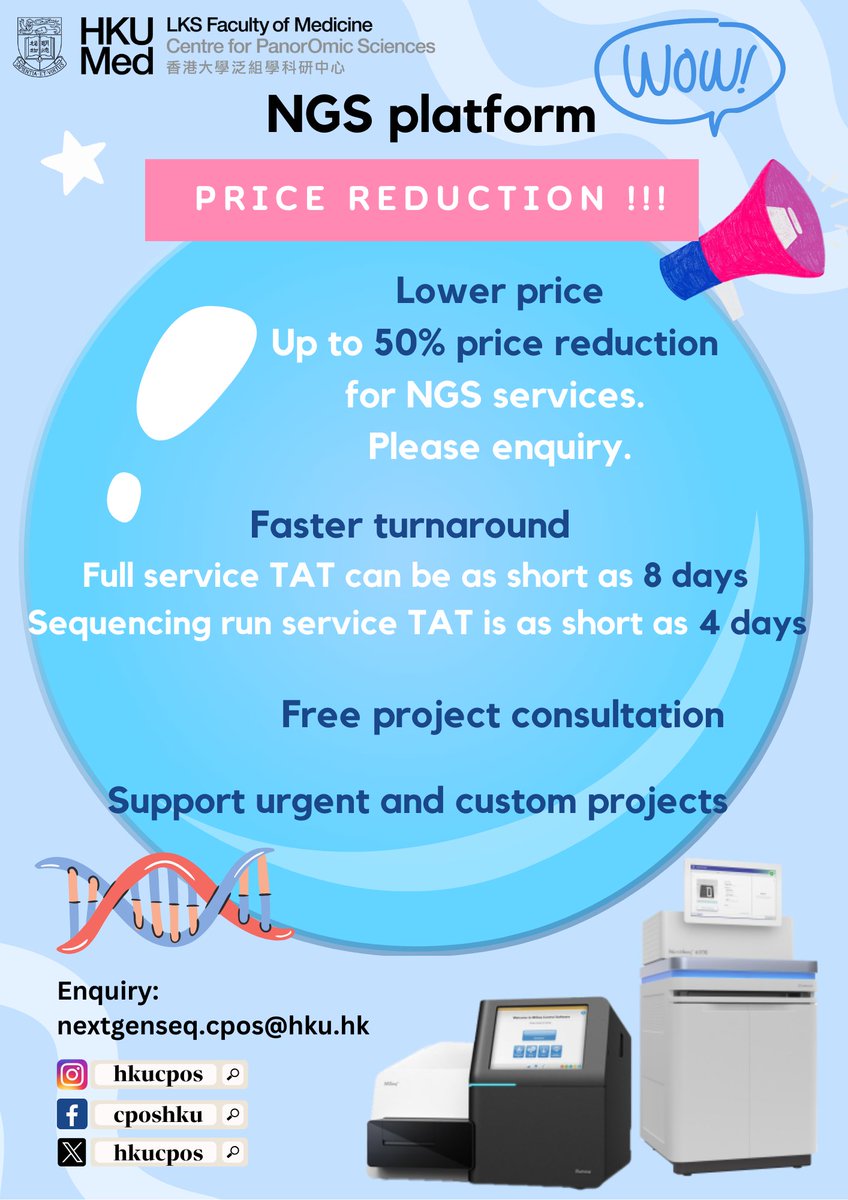 hkucpos's tweet image. Unleash the Power of NGS Services at CPOS

#CPOS #NGSservice #fastturnaroundtime #researchers #sequencingdata #genomics #science #research #innovation #technology #DNA #RNA #targetedsequencing #highquality #results #expertteam #contactus #qualityservice