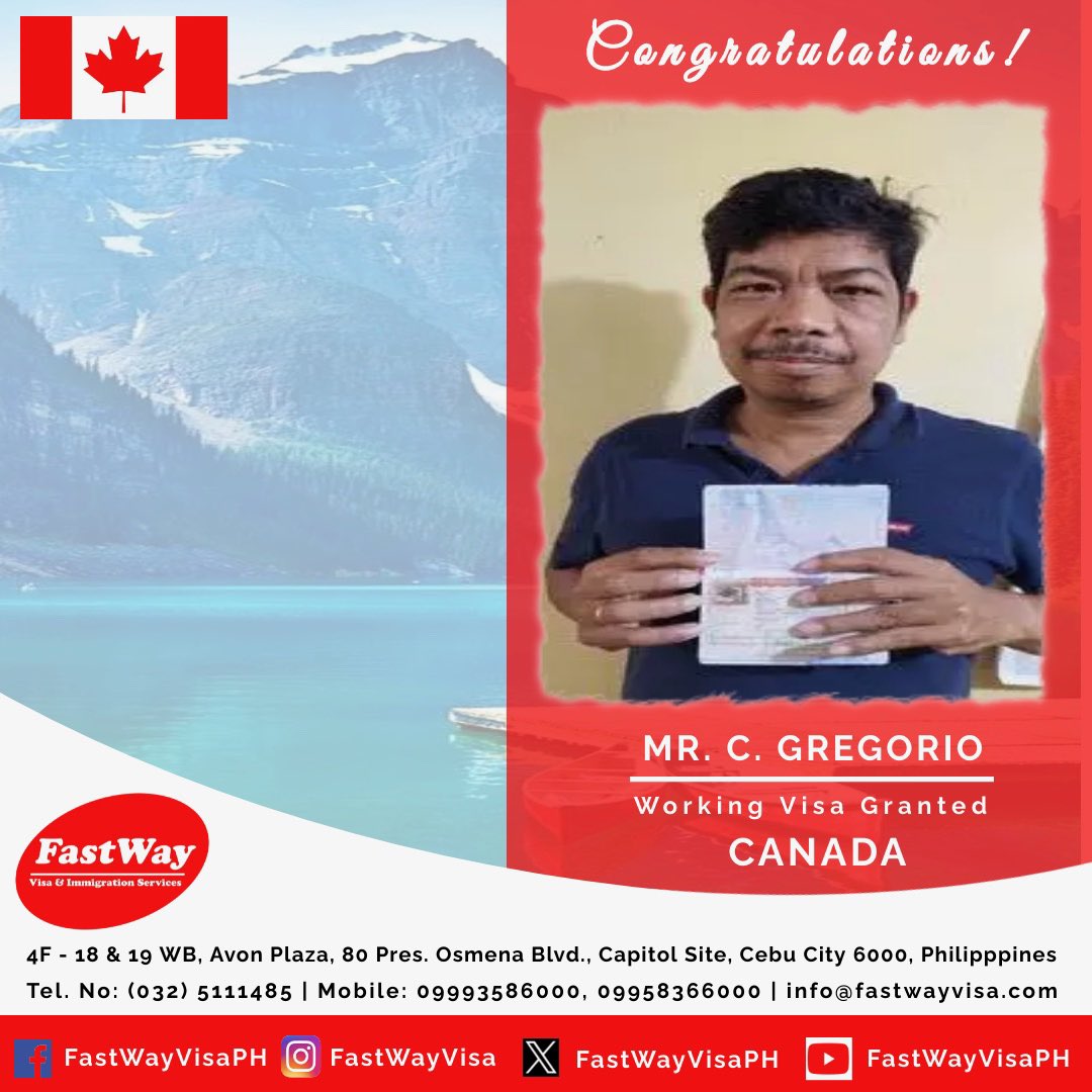 FastWayVisaPH's tweet photo. VISA NOTIFICATIONS: WORK and STUDY PERMIT VISA GRANTED FOR CANADA! CONGRATULATIONS GREGORIO FAMILY!
#workingVisa #toCanada #StudentVisa #treeassessment #Visaassisstance #worldwideservices #freeconsultation #manila #cebu #Merida #Leyte #fastway #visaapproved #visaconsultancy #fromManila