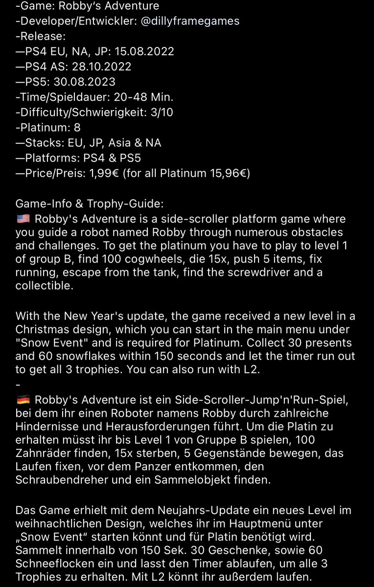 marcelreise11's tweet photo. Since 30.08. the #PS5 version of #RobbysAdventure by @DillyFrameGames is available.
https://t.co/LZpyFLeh4o
@SilentGhost86 @PSN_Robert2567 @Platingamer73 @OverhypedG @TrophyN3rd @SadoMarco_ @DerPlatinjunge @Saphira3686 @IBadDriverI https://t.co/nIVLTb0794