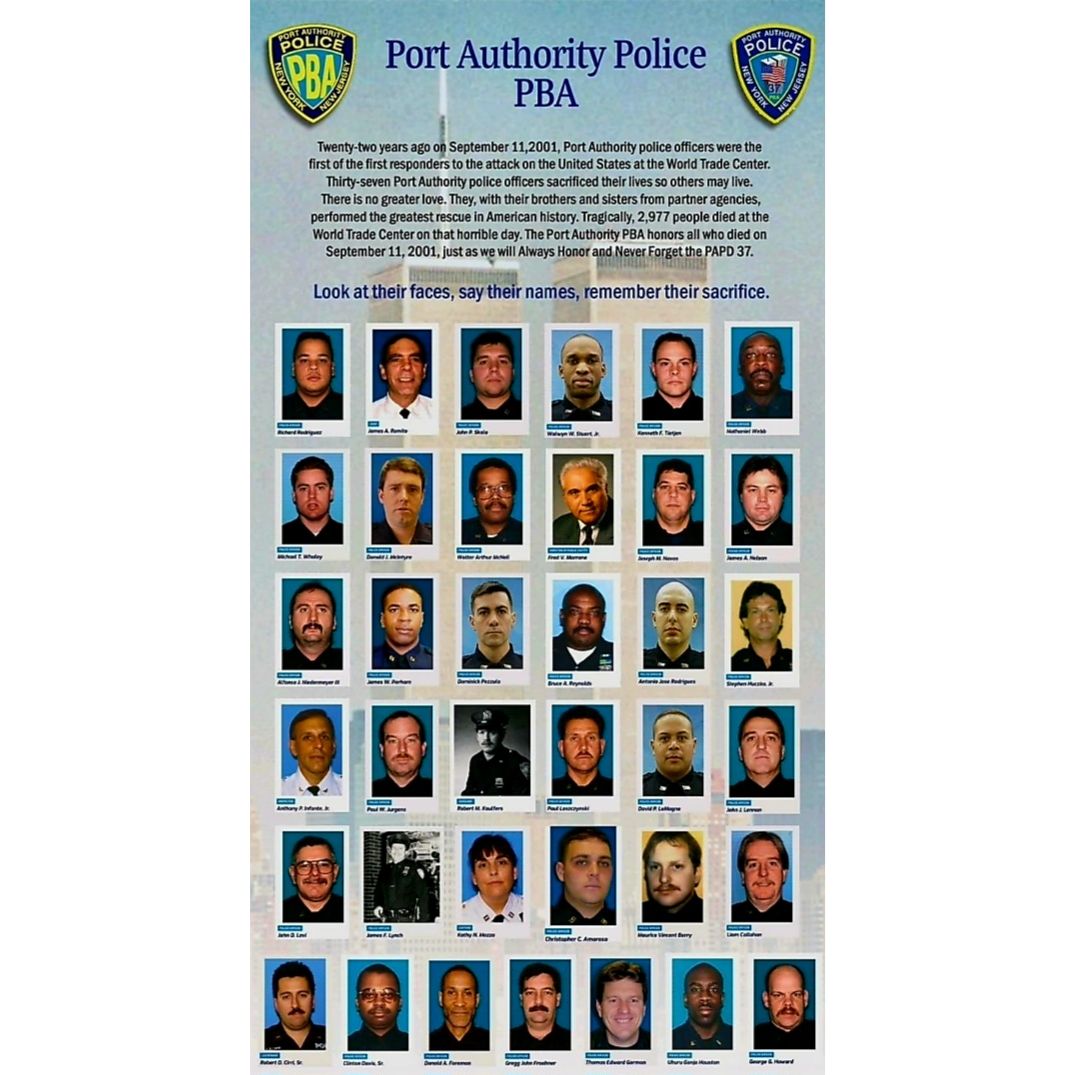 PAPD911's tweet photo. The PAPD37, E.O.W. 9/11/2001, sacrificed their lives so others may live. There is no greater love.
Always Honored, Never Forgotten.
#PAPD37 #PAPD #WTC #September11 #papdprotectsnynj #PAPBA #PANYNJ https://t.co/85BbD9TWit