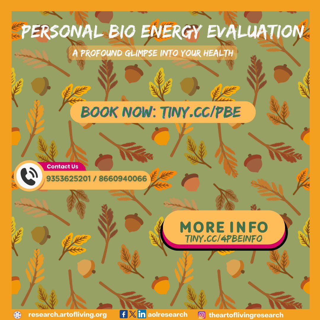 SSIAR presents Personal Bio-Energy Evaluation       

Click here to book your spot: tiny.cc/pbe       

Know More : ssiar.org/programs/bio-e…………       

For appointment : tiny.cc/pbe        

Contact: 9353625201  
9916127792    
8007670924