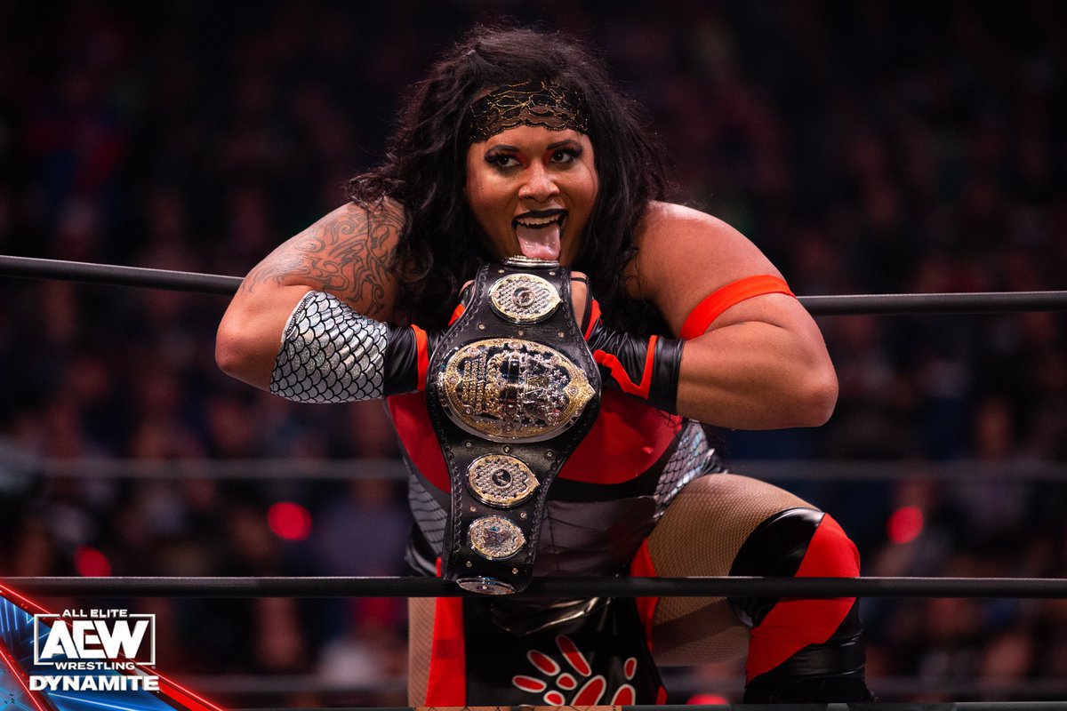 AEW's tweet photo. THIS WEDNESDAY on #AEWDynamite LIVE at 8/7c on TBS!

Former #AEW Women’s World Champions @realbrittbaker, @shidahikaru, @nylarosebeast &amp; #ToniStorm will fight for the chance to face current Champ @Saraya for the Title at #AEWGrandSlam in NYC on 9.20.23!

🎟https://t.co/UN1cNj1SFY https://t.co/U8UYFmxjtA