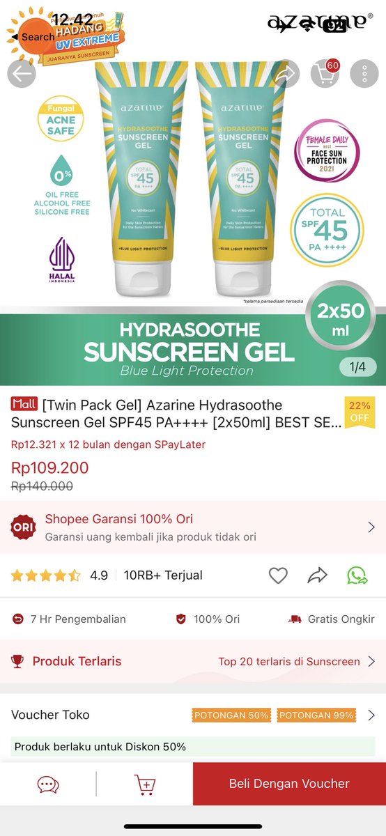 aMrazing's tweet photo. Apa-apaan azarine 179k 😭😭😭😭😭 di sopi 109k… dapet dua. Plus ongkir ke Bali jadinya cuma 127k https://t.co/6T0tnnQ1Hr