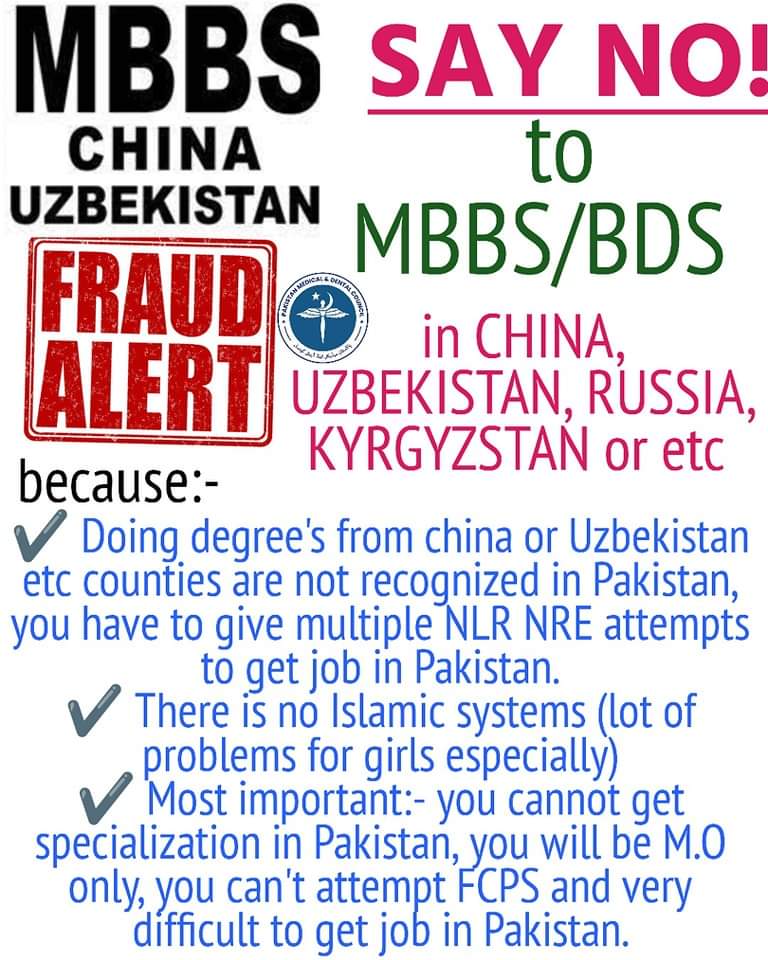 NumsPmc's tweet photo. ❗ ATTENTION ❗
NEVER GO ABROAD i.e CHINA UZBEKISTAN RUSSIA GERMANY KYRGYZSTAN for MBBS because
1) you'll not get PMDC licence when you come back to Pakistan
2) you'll not get jobs
3) you'll not get house job's
#MDCAT #MDCAT2023 #JSMU #MDCATKEY #MDCATResult #PMDCMDCAT #UHS #ETEA https://t.co/Qhx3yzFn4S