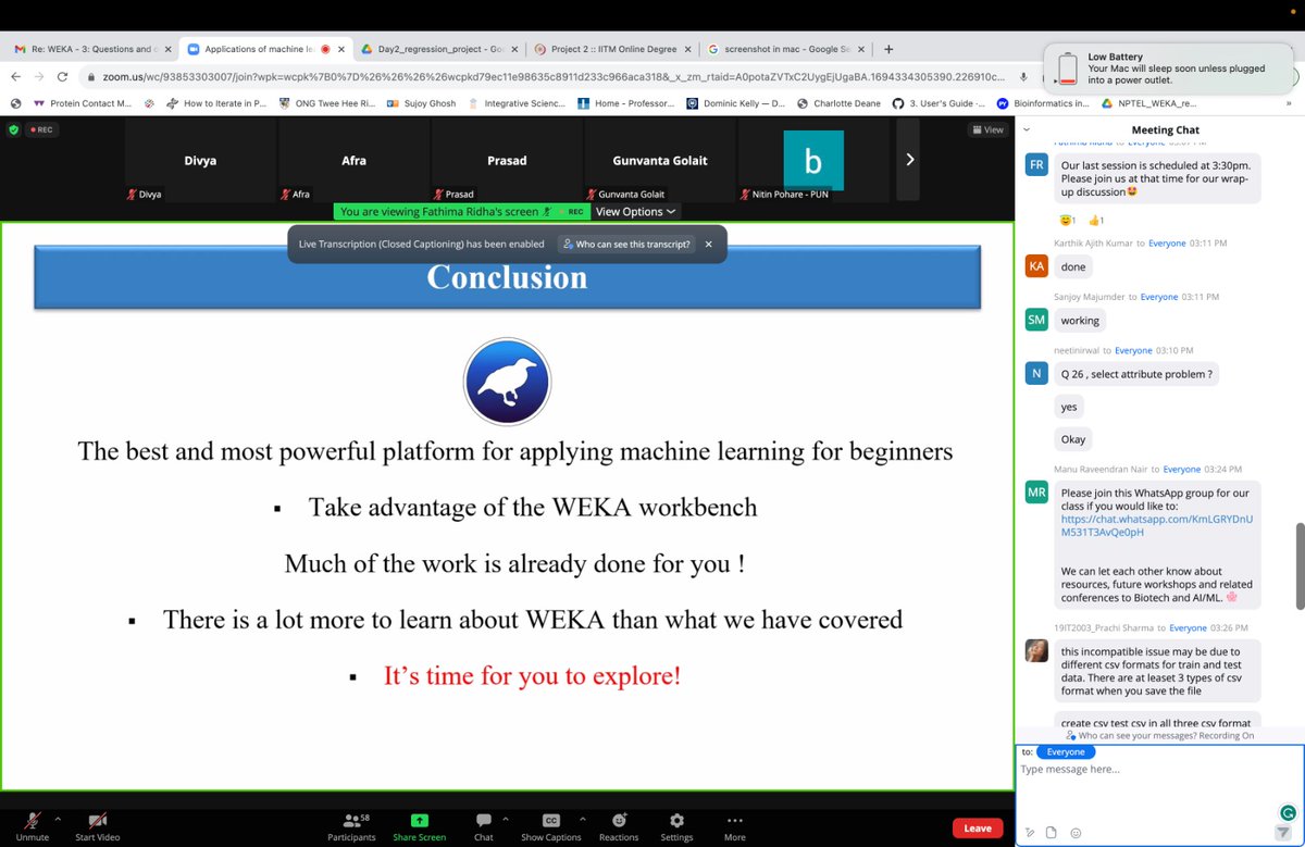 Wrap!!  Day-2 Applications of machine learning techniques in biology using Weka has successfully come to end. It was great pleasure to interact with enthusiastic minds.