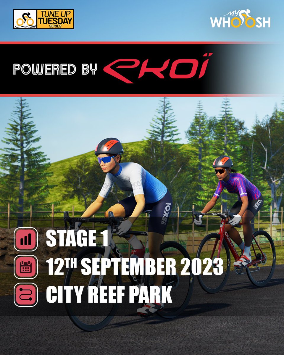 my_whoosh's tweet image. 🚴‍♀️ Tune-up Tuesday is back and better than ever with Stage 1, powered by Ekoi. Get your gear ready and join us for an epic ride tomorrow!   #MyWhoosh #TuneupTuesday #Ekoi #VirtualEvent #EkoiCycling #VirtualCycling #CyclingEvent #Indoorcycling #VirtualRacing #WeeklyRaces