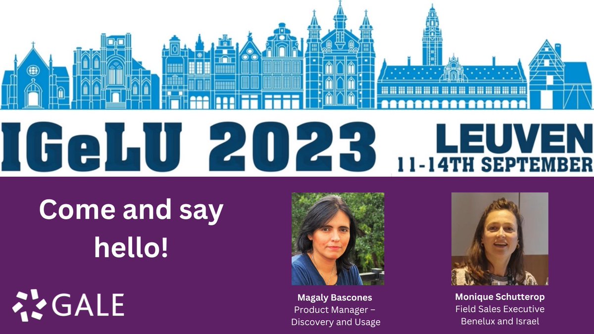 GaleAcademic's tweet photo. The #IGeLU2023 conference begins today in Leuven, Belgium!

Gale Rep @GaleEMEAMonique and Discovery and Usage Product Manager @MagalyBascones, will be there - do come and say hello! 🙋😃 
@igelu #IGeLU

Conference info >> https://t.co/52KOw7IuzK https://t.co/tfZ9crfp9B