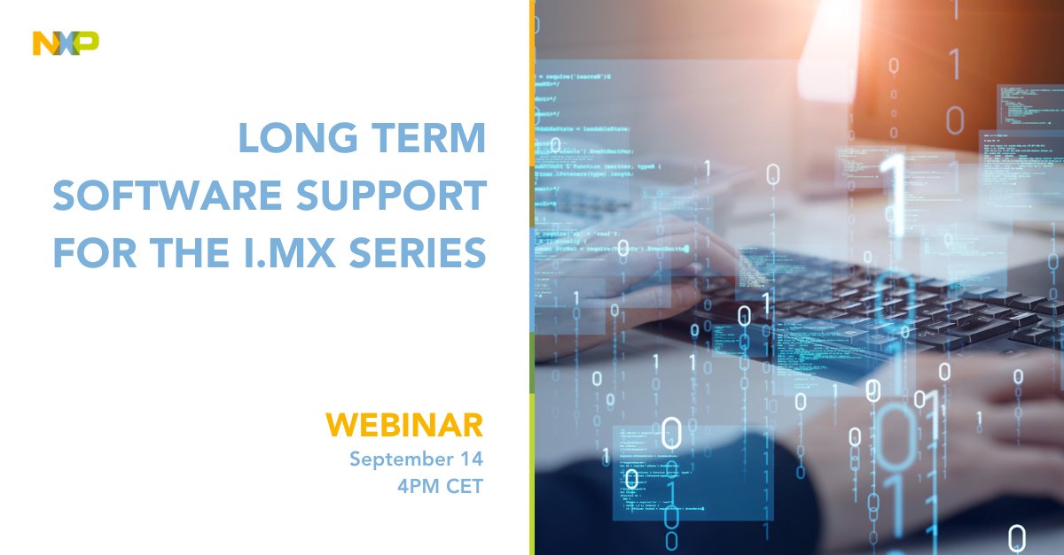 NXP's tweet image. Are you curious about how to ensure your i.MX applications stay cutting-edge?🧐Unlock the full potential of the  Series with our exclusive #webinar! 

🔗 Register here: okt.to/T43h2S
#iMXSeries #SoftwareSupport #NXPWebinar