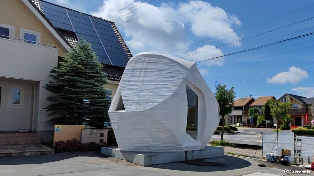 japan's tweet photo. Now you can build a home in 24 hrs! Futuristic 3D-printed dwellings by Kobe startup Serendix Inc. boast a strong, integrally molded construction, while mechanization &amp; rapid construction methods make the price on par with the average car. https://t.co/lJwlFnEC2E

#InnovationJapan https://t.co/JC3hmgBDQ0