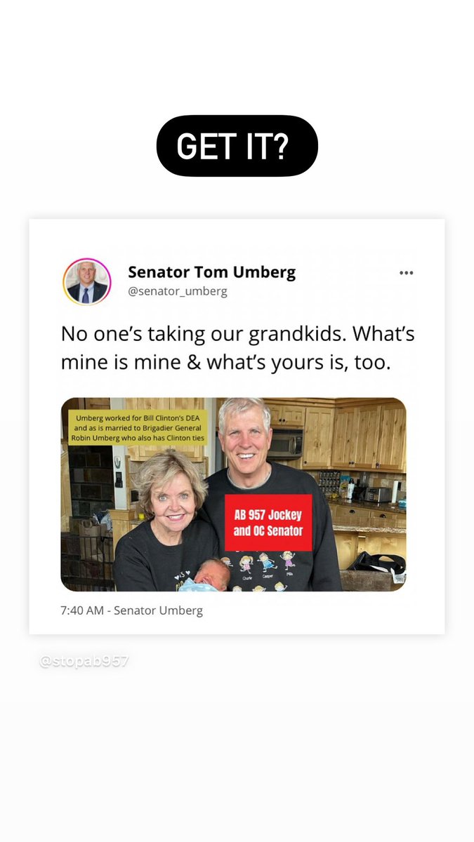 stopAB957's tweet photo. There’s a club see and you ain’t in it. 

#OC @SenatorUmberg quarterbacked #ab957 - a law forcing parents to either transition their son or daughter  to their non-biological sex or lose custody 

#tomumberg #orangecounty https://t.co/upJV59XMBr